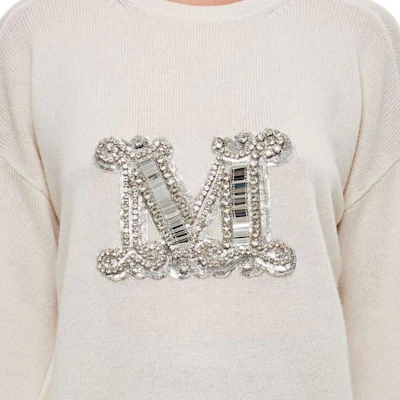 (Women) 'S Max Mara MaxMara Ivory White Relaxed Fit Letter Applique Long Sleeve Sweater 2313660533600-001 Details for (Women) 'S Max Mara MaxMara Ivory White Relaxed Fit Letter Applique Long Sleeve Sweater 2313660533600-001