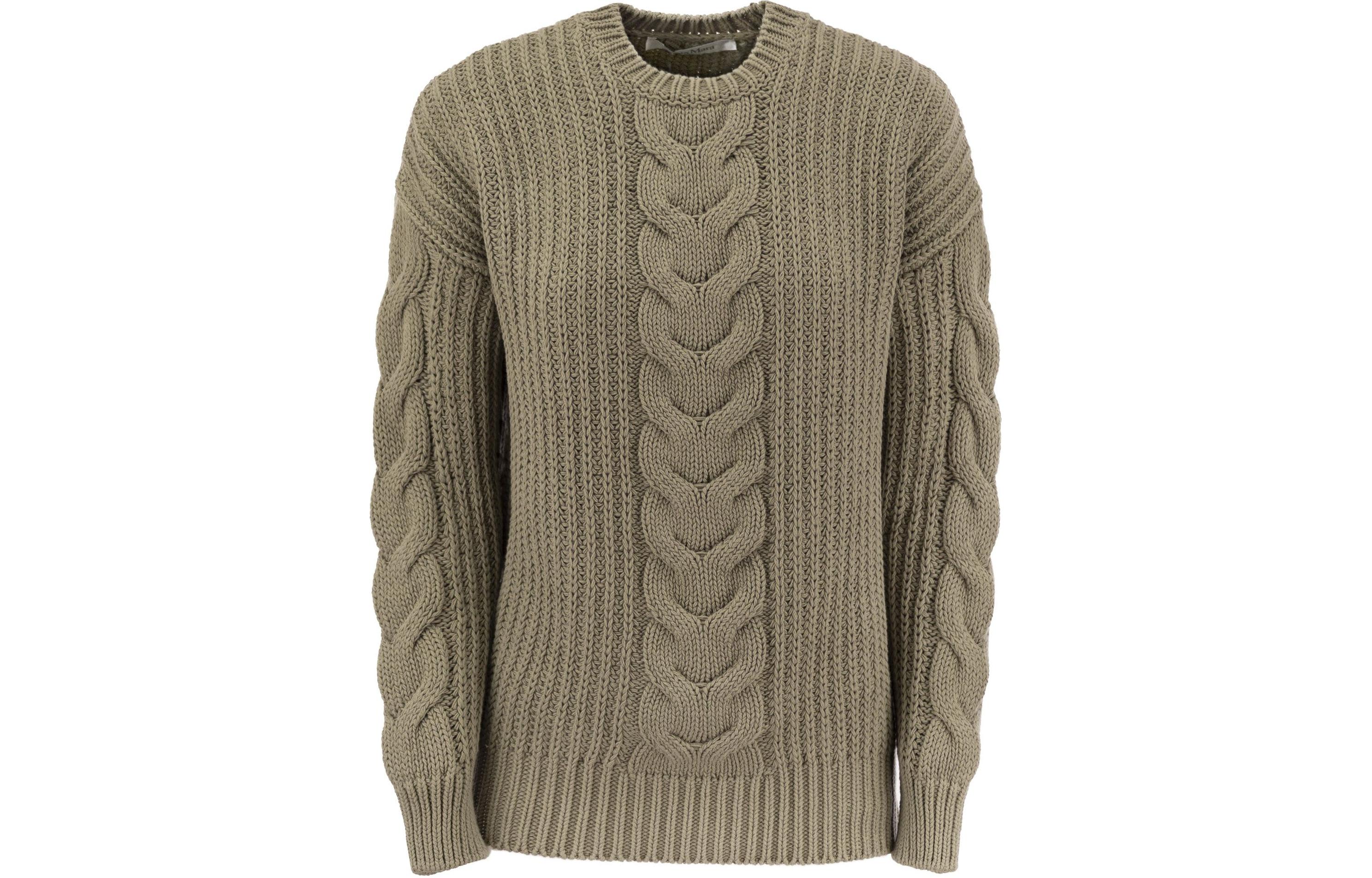 (Women) 'S Max Mara MaxMara  Khaki Green Crewneck Long-Sleeve Pullover Sweater 2411361213600-005