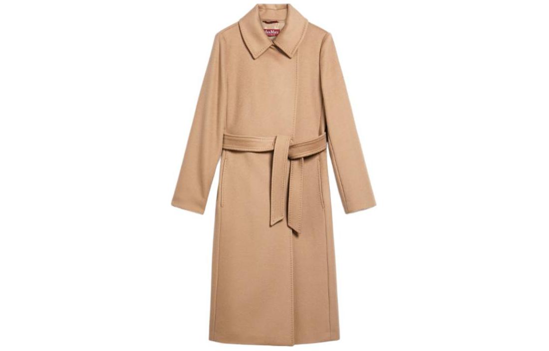(Women) 'S Max Mara MaxMara  Khaki Long Belted Coat with Lapel and Long Sleeves 6016103906006-BCOLLAG