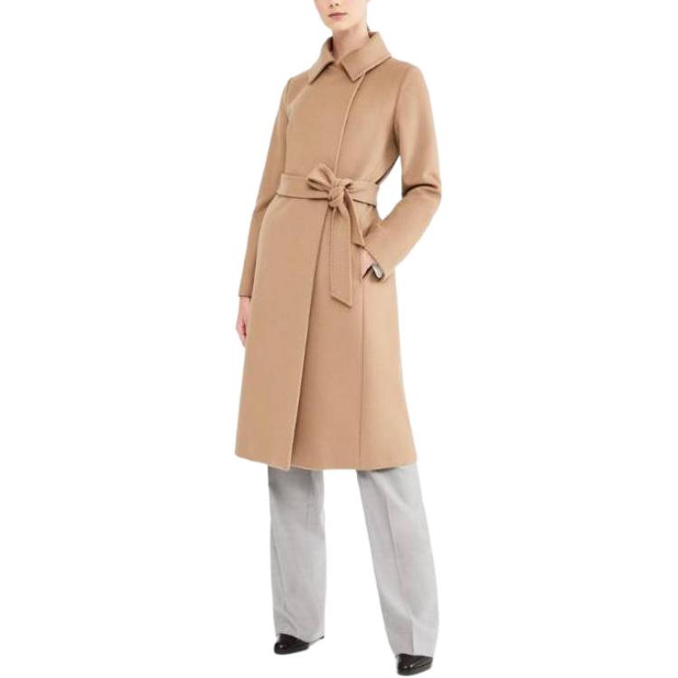 Lookbook (W) ''S Max Mara MaxMara 卡其色长款腰带大衣配翻领和长袖 6016103906006-BCOLLAG