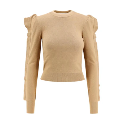 (Women) 'S Max Mara MaxMara Light Brown Crewneck Long-Sleeve Knit Sweater 2421366071600-003