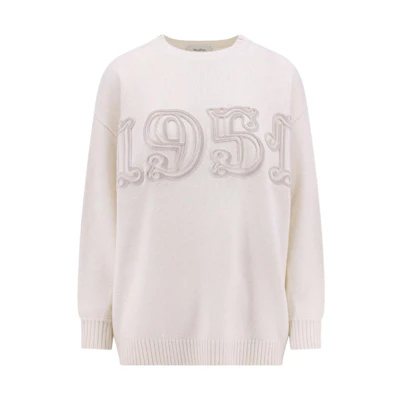 (Women) 'S Max Mara MaxMara Light Pink Number Patch Crewneck Long Sleeve Sweater 2313660706-001