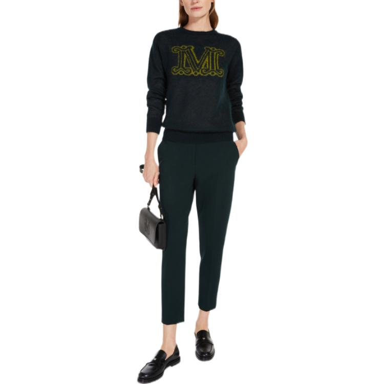 Lookbook (Women) 'S Max Mara MaxMara  Logo Crewneck Long-Sleeve Knit Sweater Dark Green 1366022360023