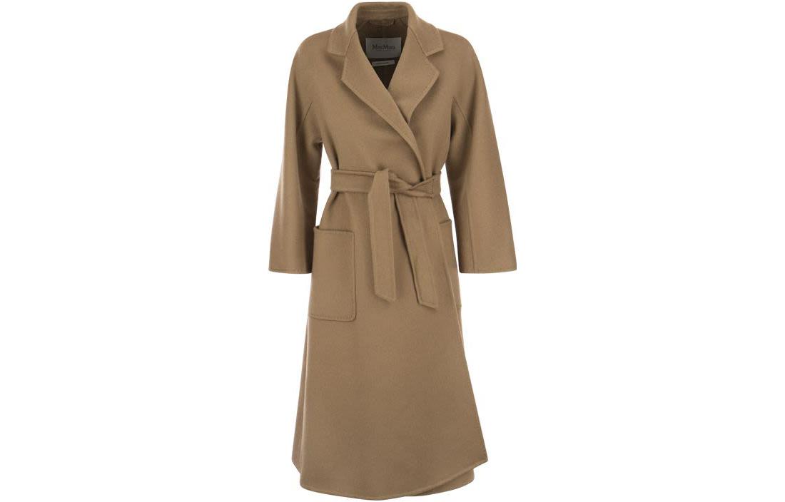 (Women) 'S Max Mara MaxMara  Long Belted Coat with Solid Color and Lapel Design - Coffee Brown 2310110831600-068