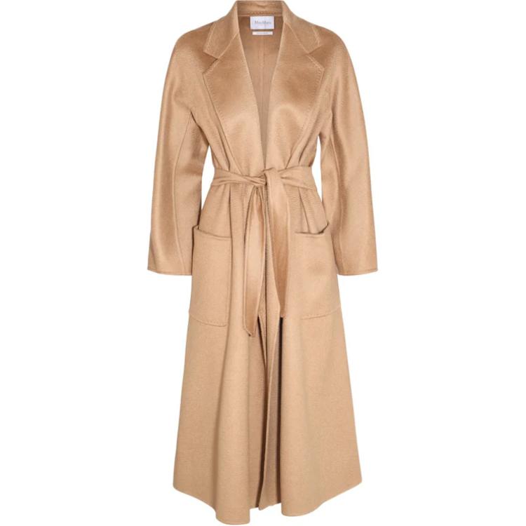 (Women) 'S Max Mara MaxMara  Long Belted Solid Color Coat - Beige Long Sleeve Trench 2421016051600-068