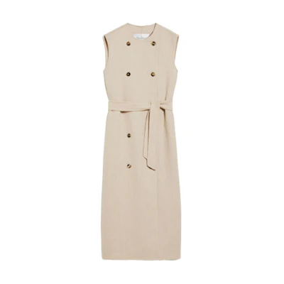 (Women) 'S Max Mara MaxMara Long Sleeveless Solid Double-Breasted Dress Light Beige. 1271014106-016