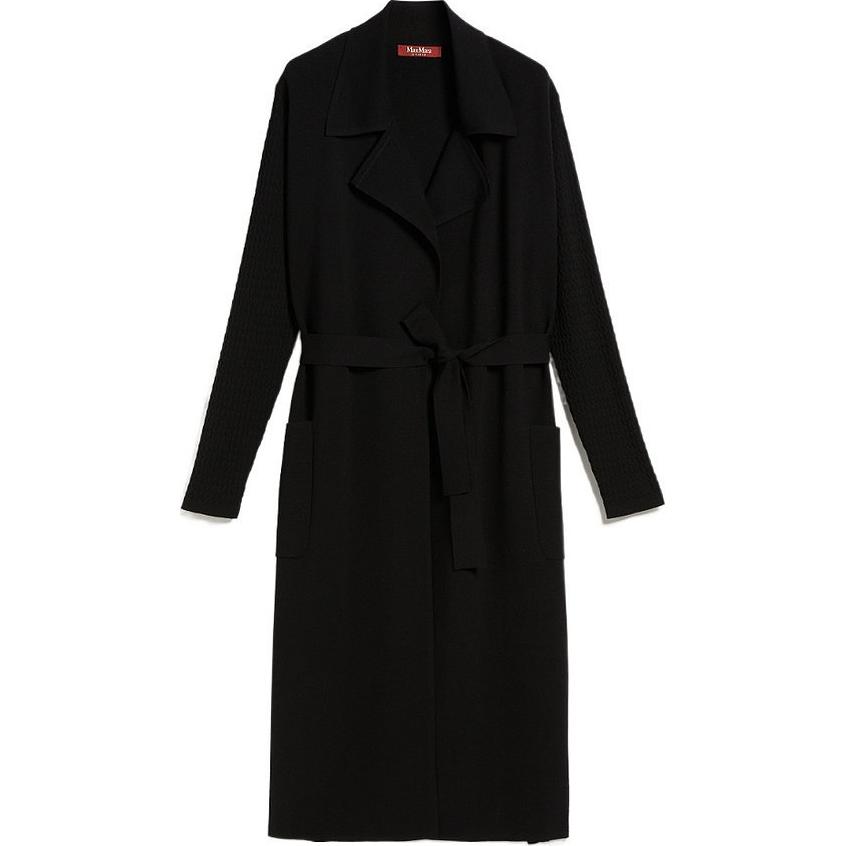 (Women) 'S Max Mara MaxMara  Long Solid Tie-Waist Coat Black 6316023906-001 圖 2