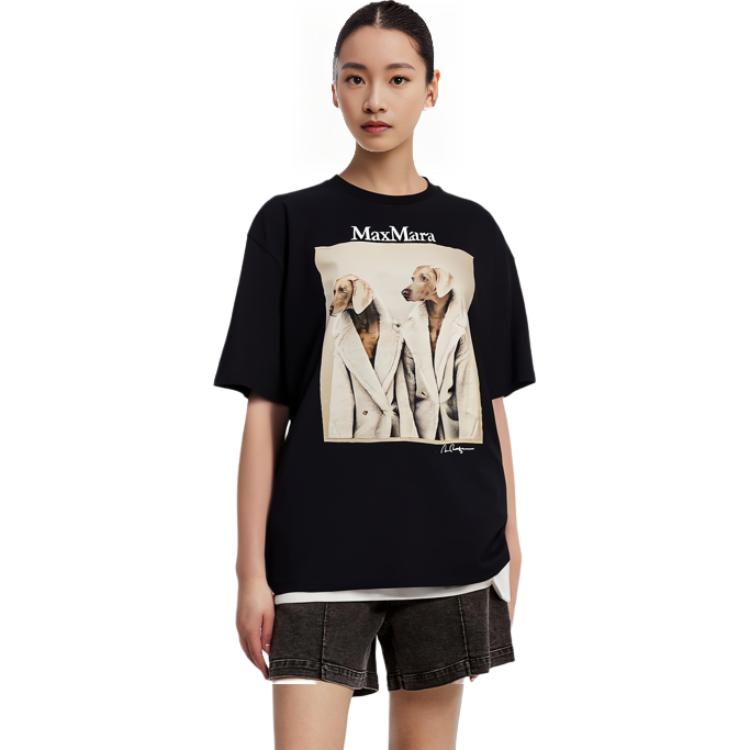 Sizing (W) ''赛马拉 MaxMara 松身版黑色狗狗印花短袖 T 恤'' 2319460139600TACCO011