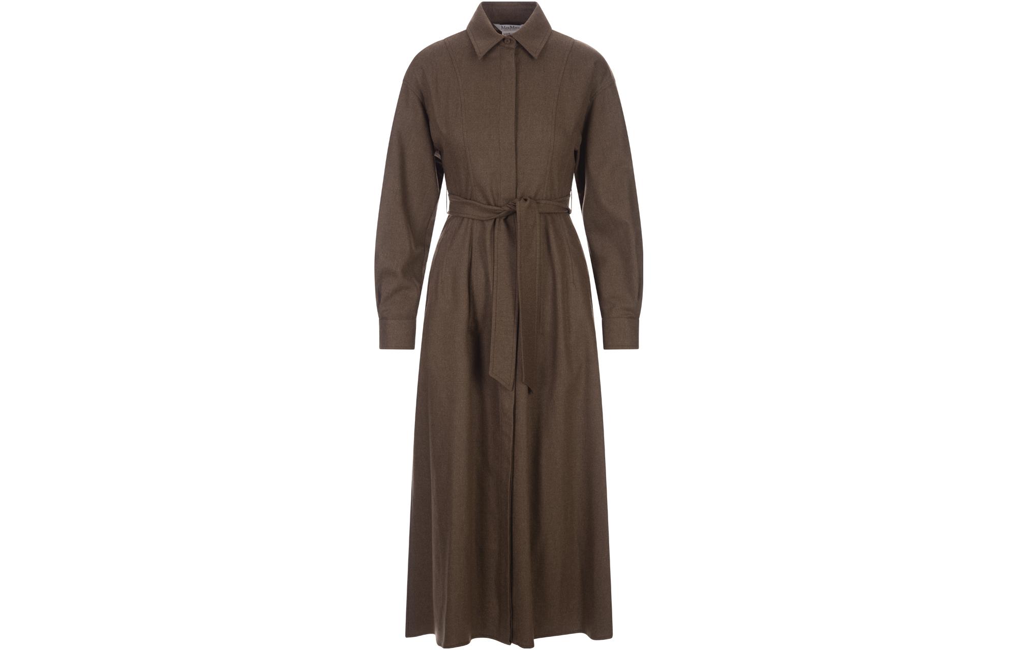 (Women) 'S Max Mara MaxMara  Mid-Length Belted Coat in Solid Brown 2312260233600-015