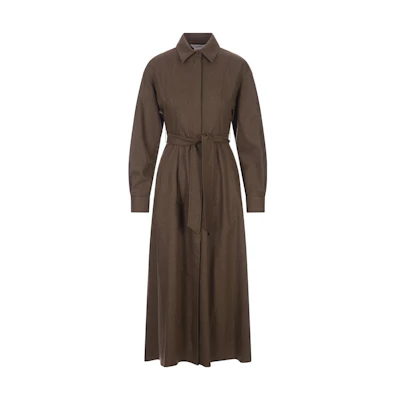 (Women) 'S Max Mara MaxMara Mid-Length Belted Coat in Solid Brown 2312260233600-015