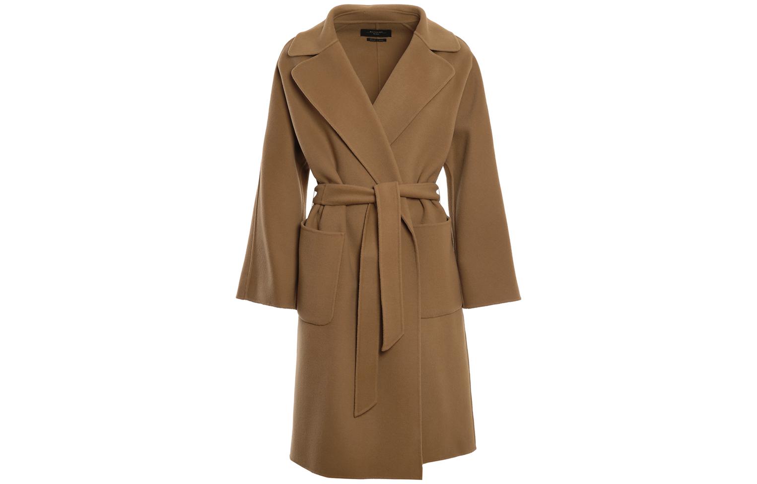 (Women) 'S Max Mara MaxMara  Mid-Length Solid Brown Belted Coat with Lapel Collar Long Sleeve 50160819-066 圖 2