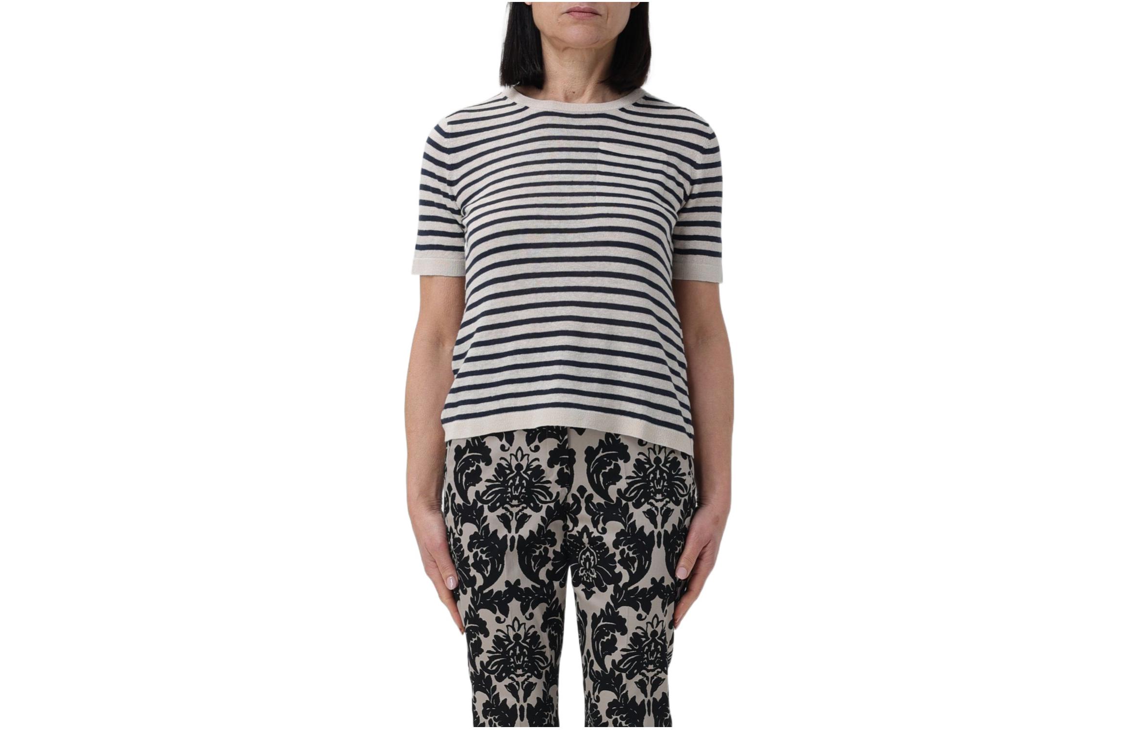 (Women) 'S Max Mara MaxMara  Multicolor Striped Knit Short-Sleeve Pullover Top. 9361014306-012