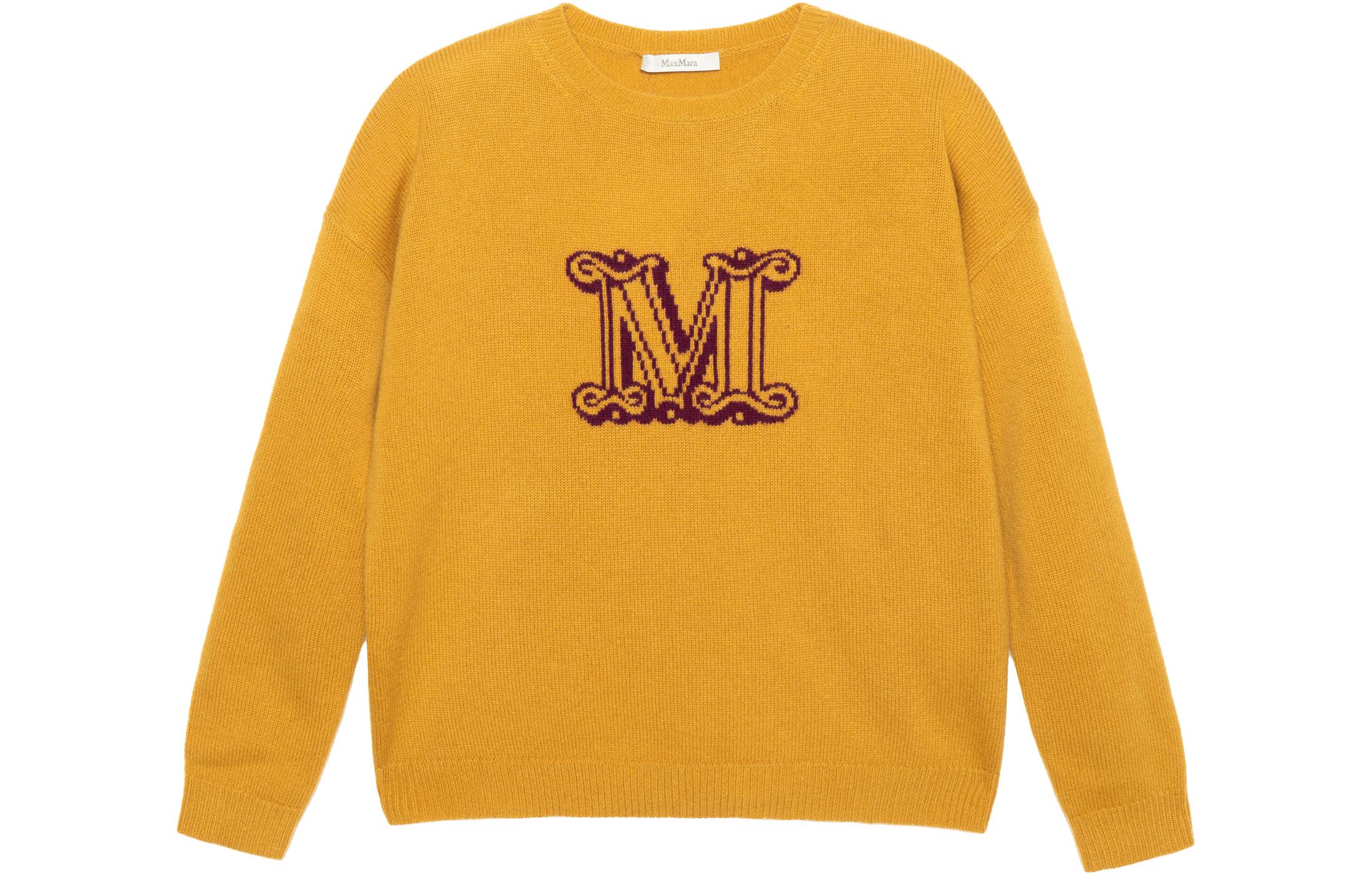 (Women) 'S Max Mara MaxMara  Orange Knit Sweater with Letter Print Crewneck. 1361013106-004