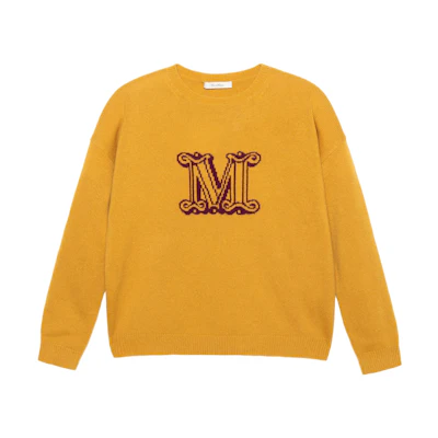 (Women) 'S Max Mara MaxMara Orange Knit Sweater with Letter Print Crewneck. 1361013106-004