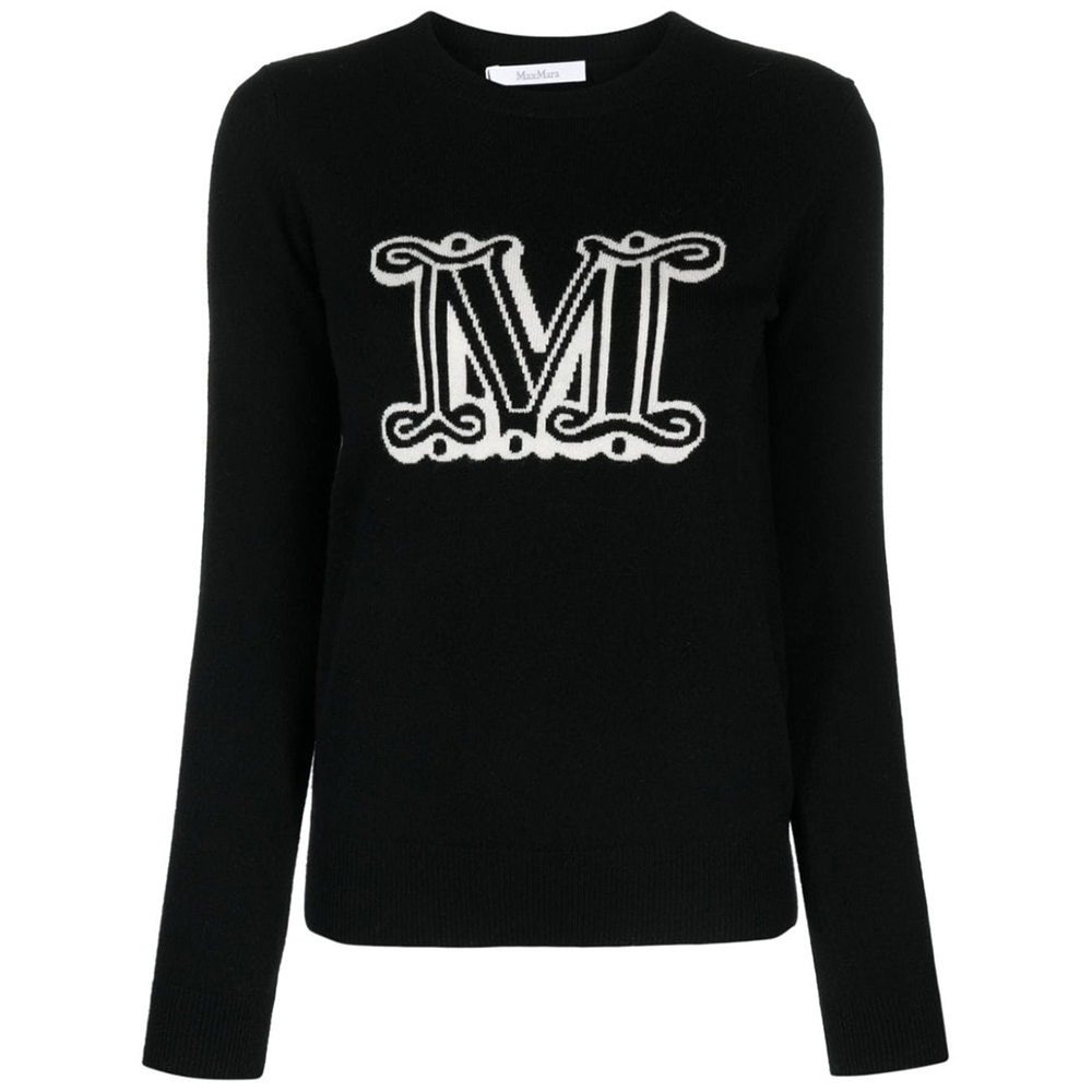 (Women) 'S Max Mara MaxMara  Oversized Embroidered Logo Sweater Black Long Sleeve 2313662133600-017