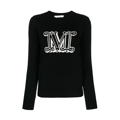 (Women) 'S Max Mara MaxMara Oversized Embroidered Logo Sweater Black Long Sleeve 2313662133600-017
