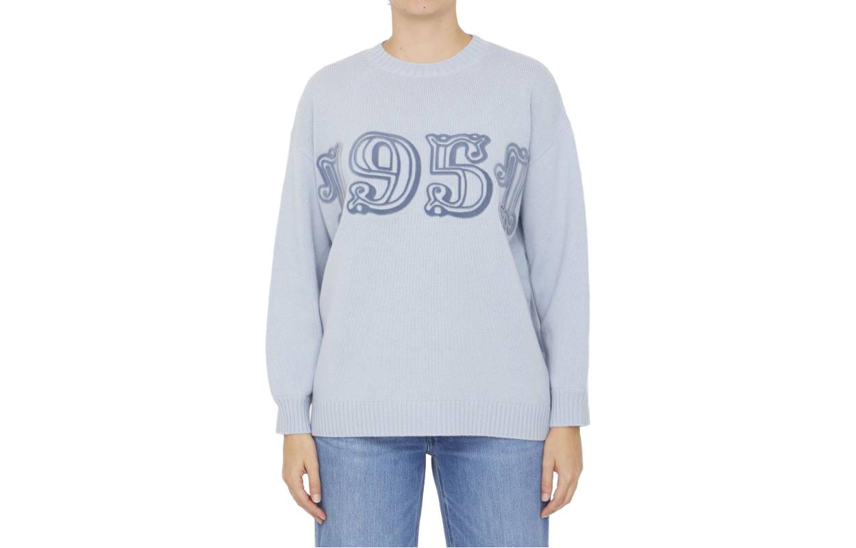 Order (W) Suéter Cuello Redondo de Punto Acanalado Estampado ''S Max Mara Azul Claro. 2313660733600-019