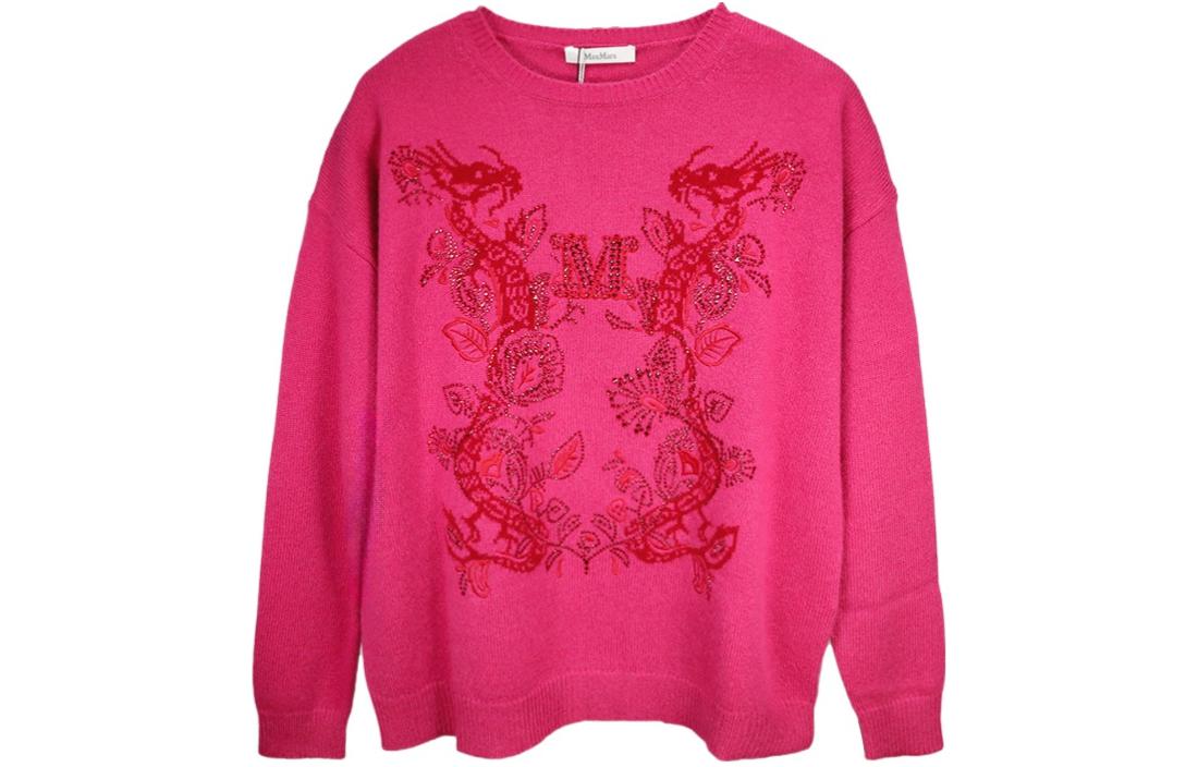 (Women) 'S Max Mara MaxMara  Pink Letter Pattern Crewneck Loose Fit Long Sleeve Sweater 241136108160-018