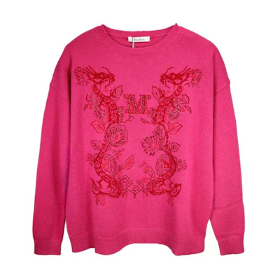(Women) 'S Max Mara MaxMara Pink Letter Pattern Crewneck Loose Fit Long Sleeve Sweater 241136108160-018