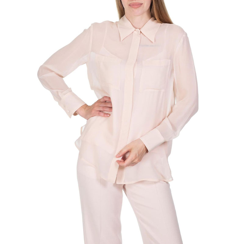 (Women) 'S Max Mara MaxMara  Pink Long Sleeve Button-Up Shirt with Pointed Collar 6266013906-014