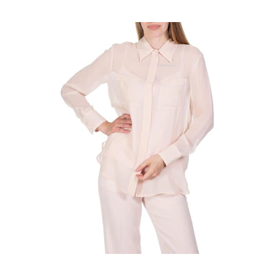 (Women) 'S Max Mara MaxMara Pink Long Sleeve Button-Up Shirt with Pointed Collar 6266013906-014