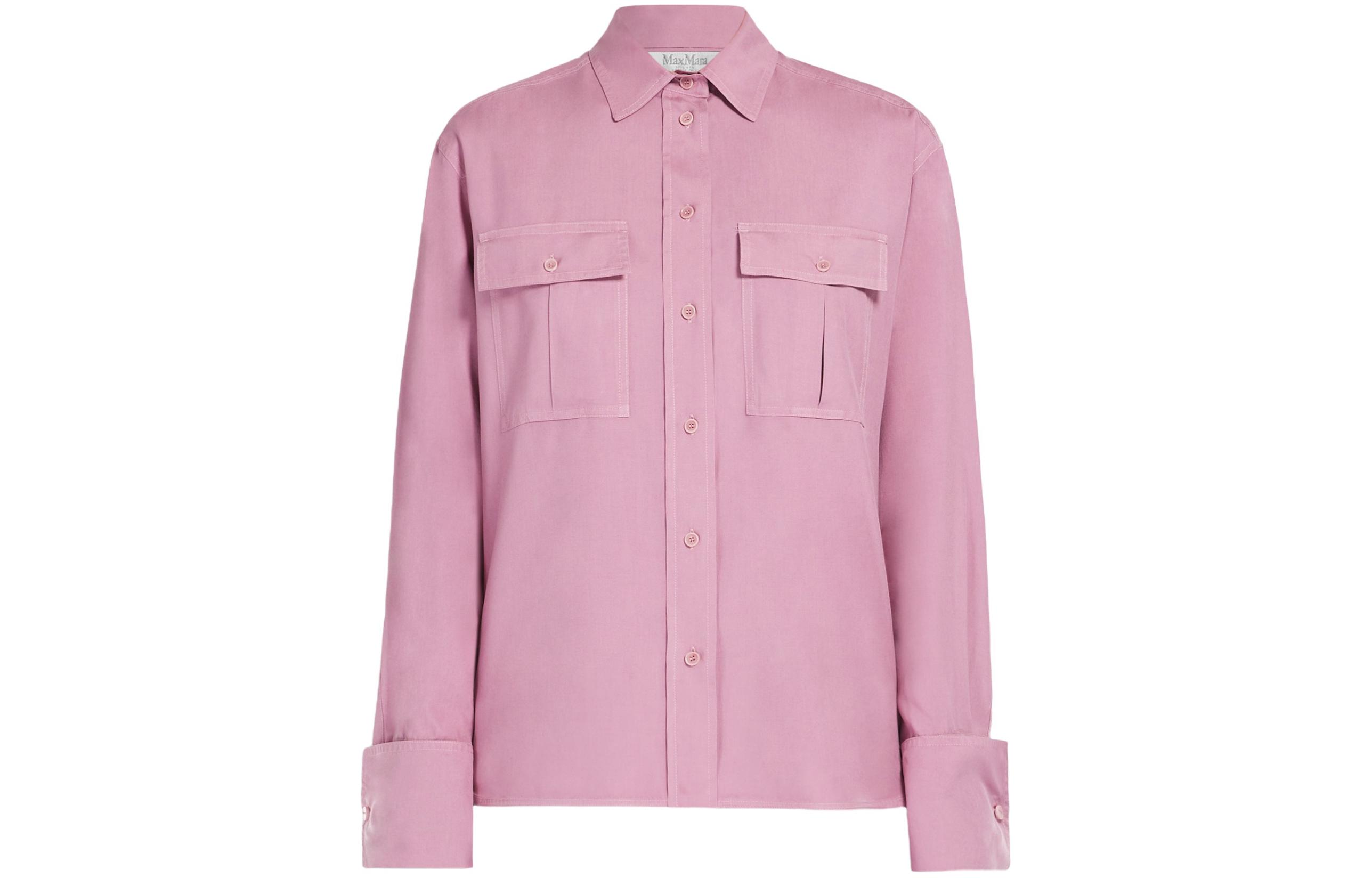 (Women) 'S Max Mara MaxMara  Pink Solid Button-Up Relaxed Long Sleeve Shirt 1111144306-005