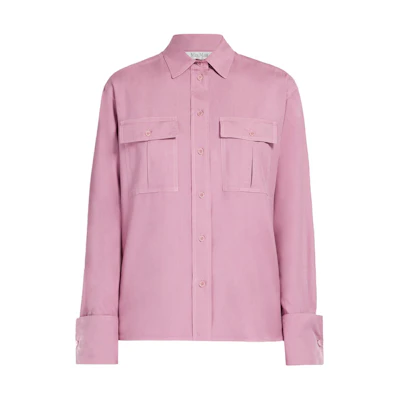 (Women) 'S Max Mara MaxMara Pink Solid Button-Up Relaxed Long Sleeve Shirt 1111144306-005