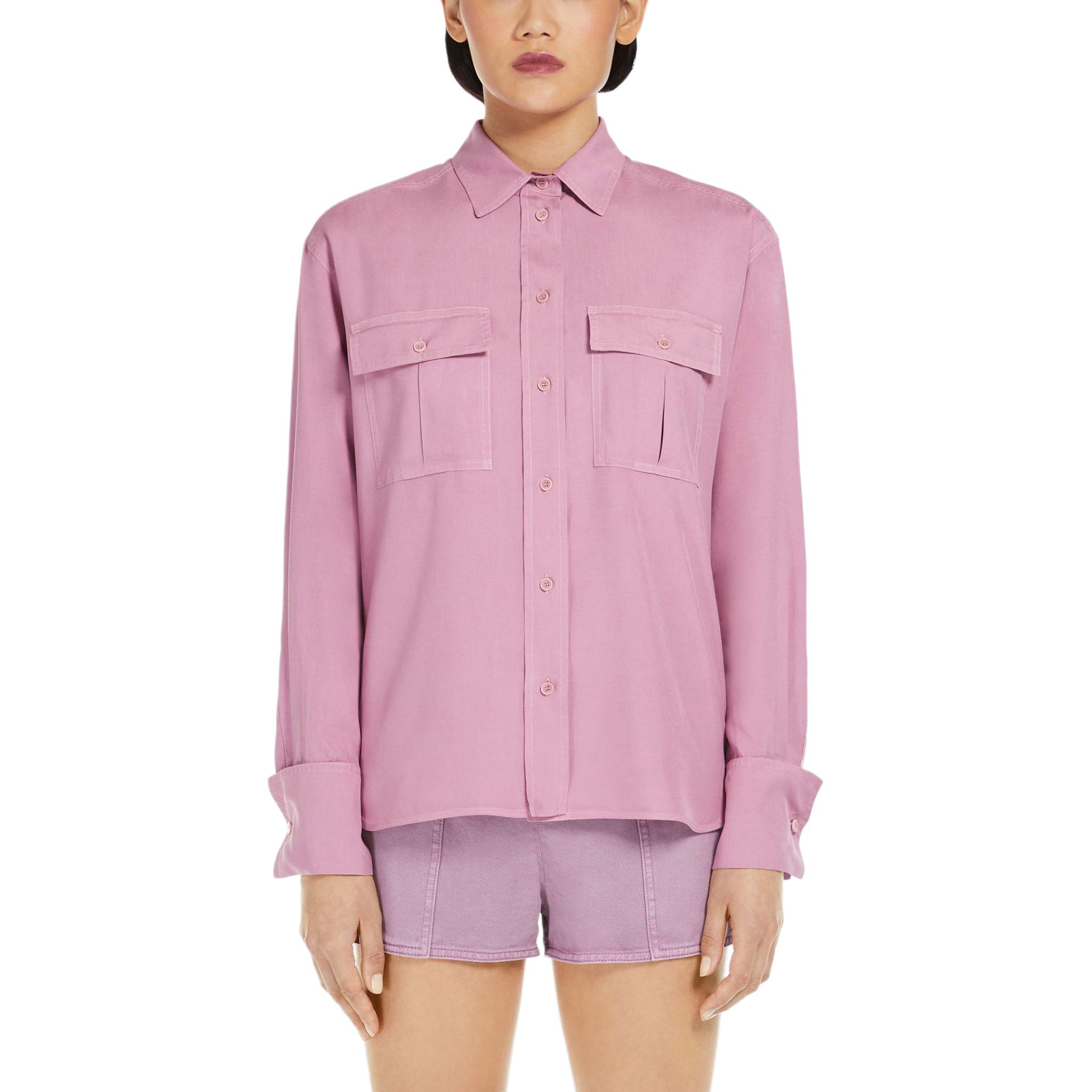 Lookbook (Women) 'S Max Mara MaxMara  Pink Solid Button-Up Relaxed Long Sleeve Shirt 1111144306-005