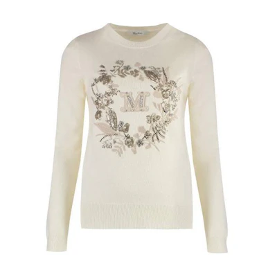 (Women) 'S Max Mara MaxMara Printed Crewneck Long-Sleeve Sweater Off-White 2411361091600-022