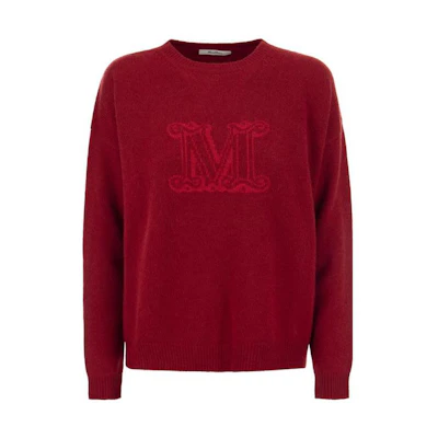 (Women) 'S Max Mara MaxMara Red Knitted Sweater with Logo Intarsia and Crew Neck. 2313610131600-002
