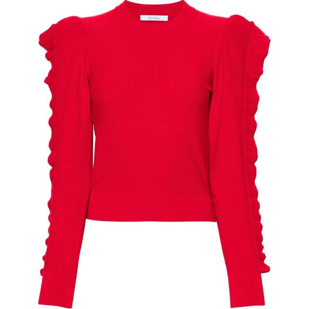 (Women) 'S Max Mara MaxMara  Red Ruffled Crewneck Long Sleeve Knit Sweater. 2421366071600 圖 2