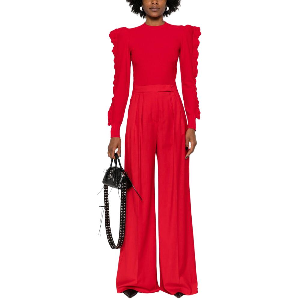 (Women) 'S Max Mara MaxMara  Red Ruffled Crewneck Long Sleeve Knit Sweater. 2421366071600 圖 3