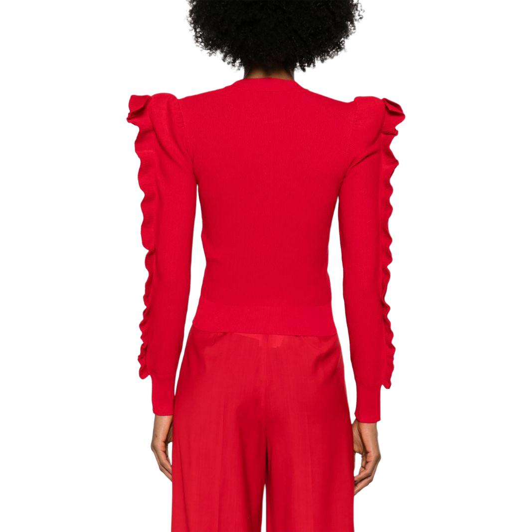 (Women) 'S Max Mara MaxMara  Red Ruffled Crewneck Long Sleeve Knit Sweater. 2421366071600 圖 4