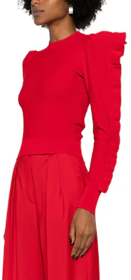 (W) ''S Max Mara 红色荷叶边圆领长袖针织衫. 2421366071600 Purchase (W) ''S Max Mara 红色荷叶边圆领长袖针织衫. 2421366071600