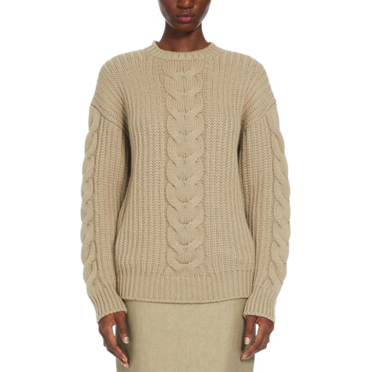 Shop (Women) 'S Max Mara MaxMara  Ribbed Knit Crewneck Sweater in Khaki. 1361214306-005