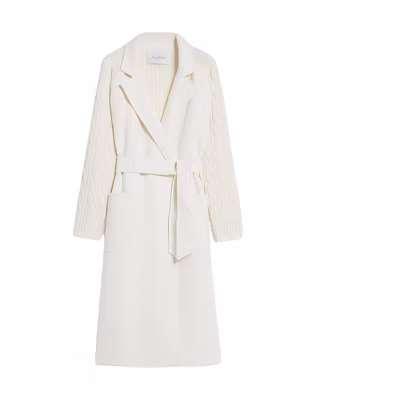 (Women) 'S Max Mara MaxMara Solid Belted Long Sleeve Coat Ivory White 2313160139600-006