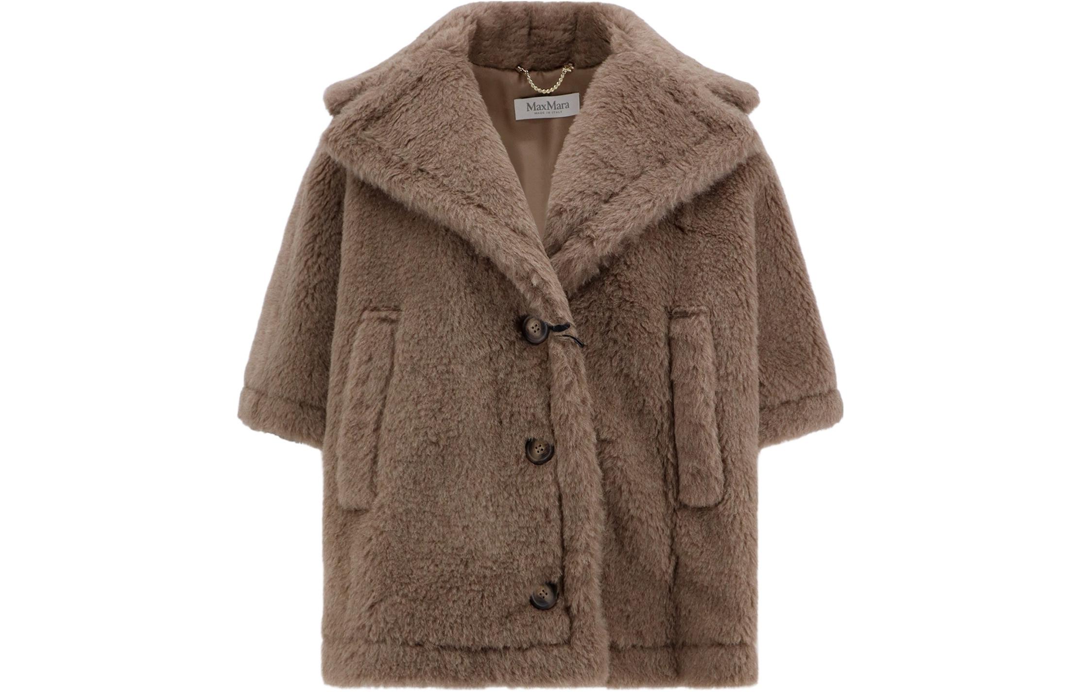 (Women) 'S Max Mara MaxMara  Solid Brown Buttoned Casual Cape Cloak 4731144106-025