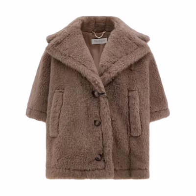 (Women) 'S Max Mara MaxMara Solid Brown Buttoned Casual Cape Cloak 4731144106-025