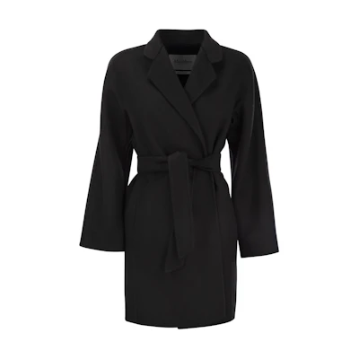 (Women) 'S Max Mara MaxMara Solid Color Belted Casual Coat Black 1011084106-004