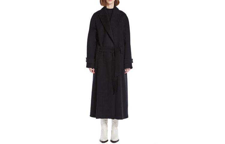 (Women) 'S Max Mara MaxMara  Solid Color Belted Long Sleeve Coat - Black 1016043506-011