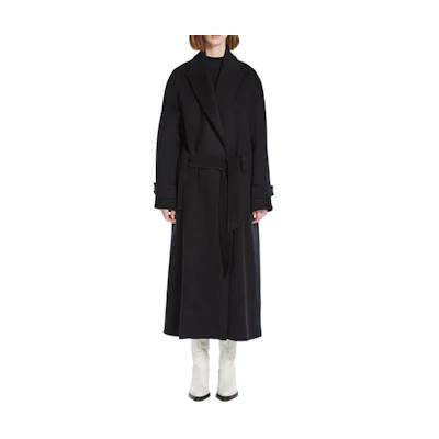 (Women) 'S Max Mara MaxMara Solid Color Belted Long Sleeve Coat - Black 1016043506-011
