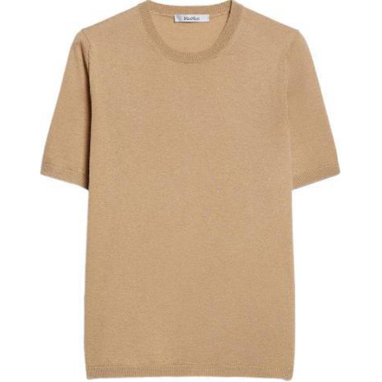 (Women) 'S Max Mara MaxMara  Solid Color Crew Neck Knit Short Sleeve T-Shirt in Natural. 2421366101600002