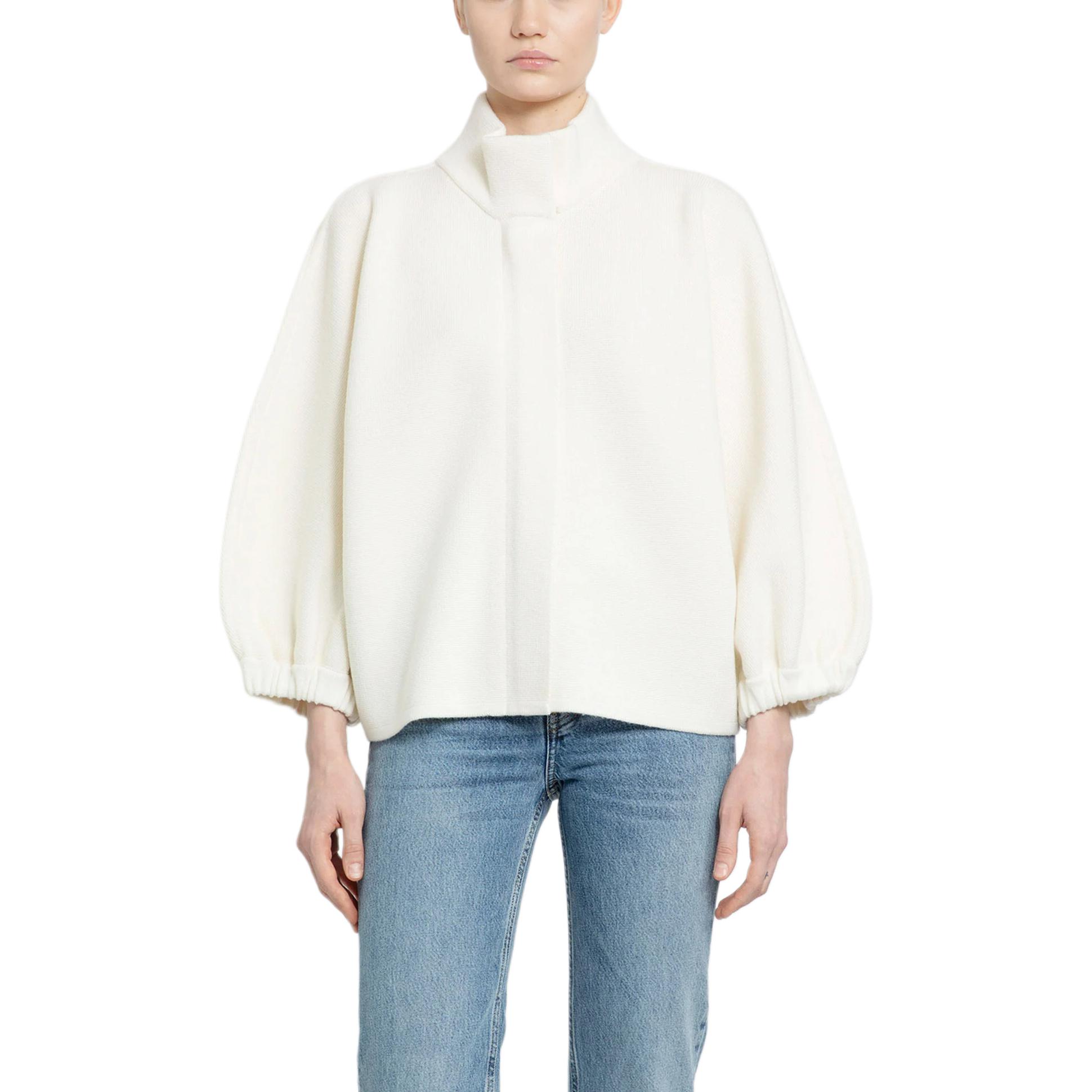 (Women) 'S Max Mara MaxMara  Solid Color High Neck Long Sleeve Jacket - White 2411341041600-001
