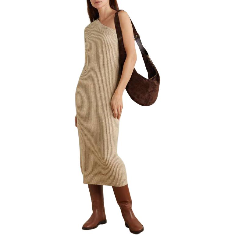 Lookbook (Women) 'S Max Mara MaxMara  Solid Color Midi Long Sleeve Slim Fit Dress Light Brown 1326203606-002