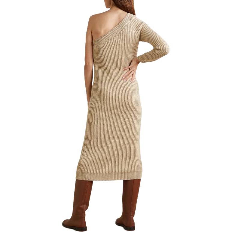 Shop (Women) 'S Max Mara MaxMara  Solid Color Midi Long Sleeve Slim Fit Dress Light Brown 1326203606-002