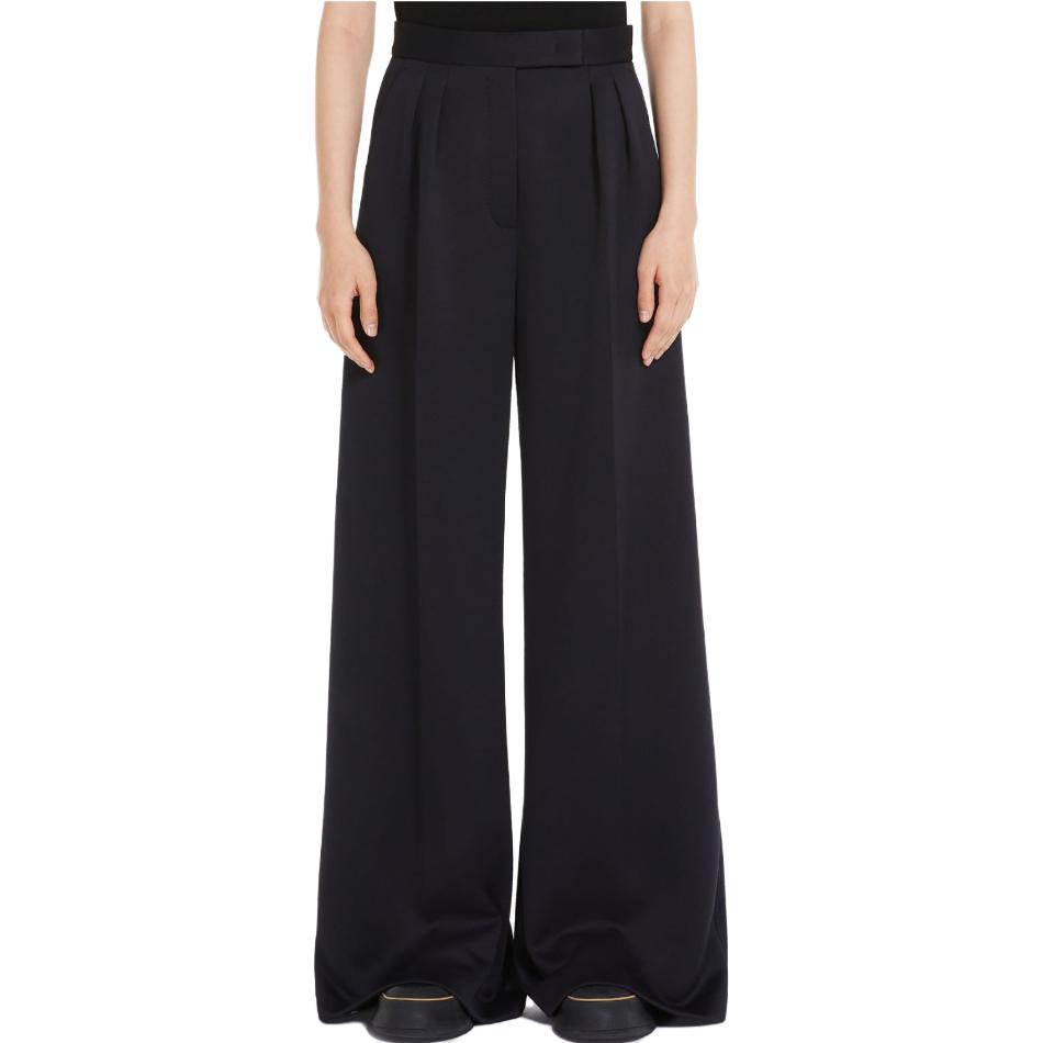 Lookbook (W) 막스마라 솔리드 컬러 플리츠 와이드 레그 팬츠 지퍼. 1781024106-001