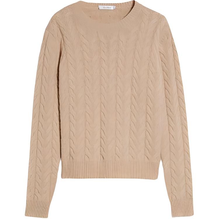 Order (Women) 'S Max Mara MaxMara  Solid Crewneck Knit Pattern Sweater Light Brown 1366163306-007