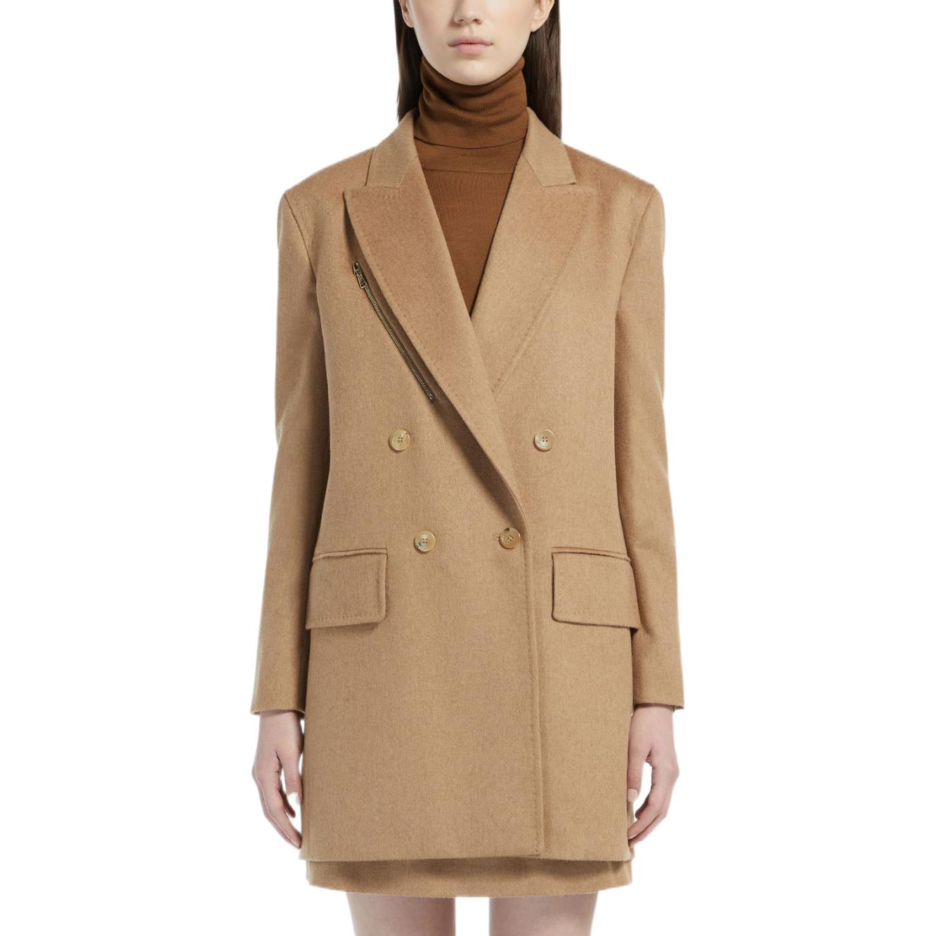 Shop (Women) 'S Max Mara MaxMara  Solid Double-Breasted Blazer Jacket - Camel Color 1046082306001-NATALE