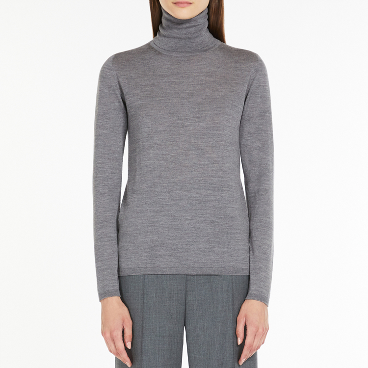 Shop (Women) 'S Max Mara MaxMara  Solid Gray Turtleneck Wool Sweater Knitwear. 1366182306007-SALUTO