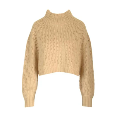 (Women) 'S Max Mara MaxMara Solid High-Neck Cropped Sweater in Light Brown. 2421366021600-003